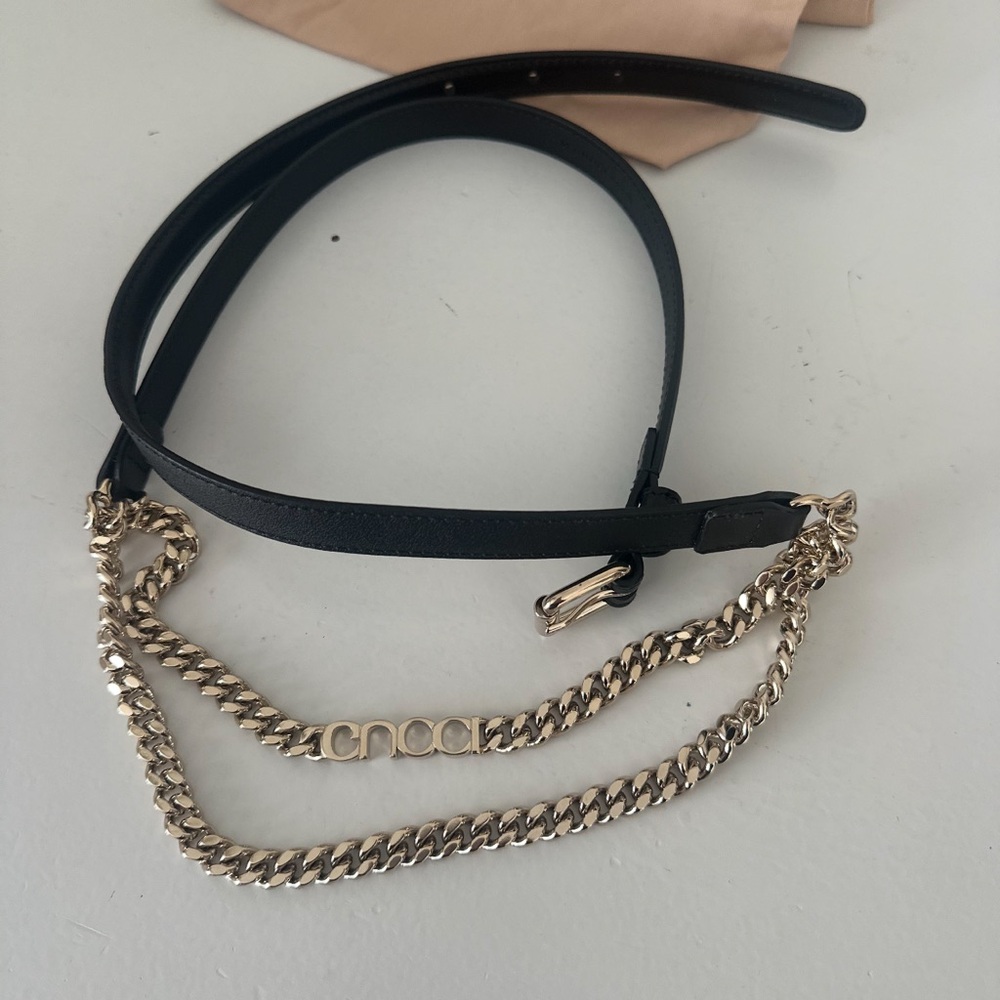 GUCCI Black Thin Belt With Chain 100 CM - Picture 4 of 4